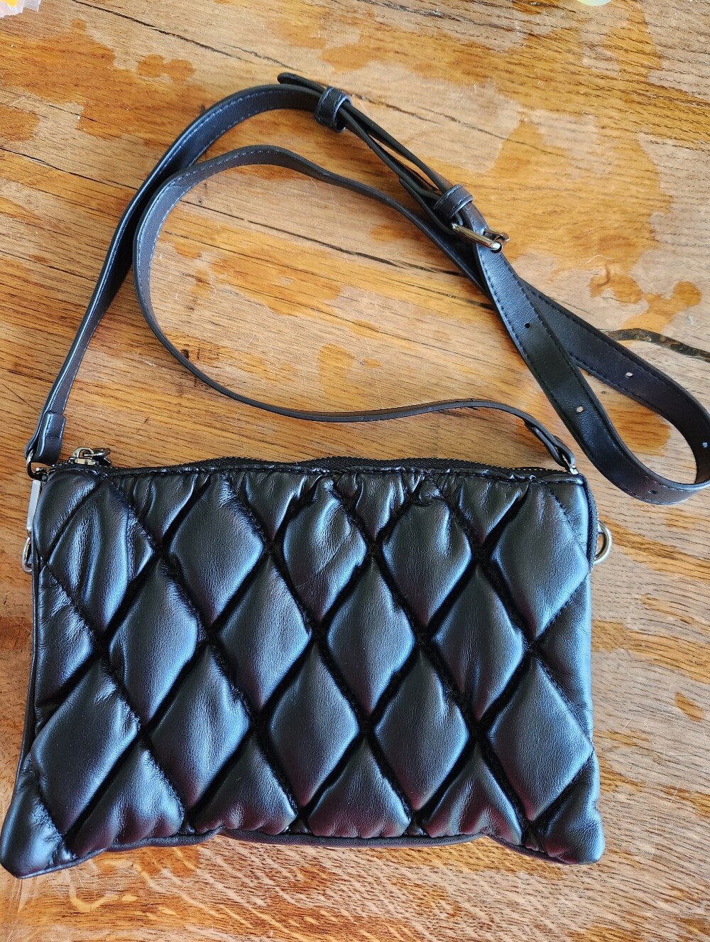 Jen & Co Vegan Crossbody Bag Purse Black‎ Faux Leather Puff Quilted